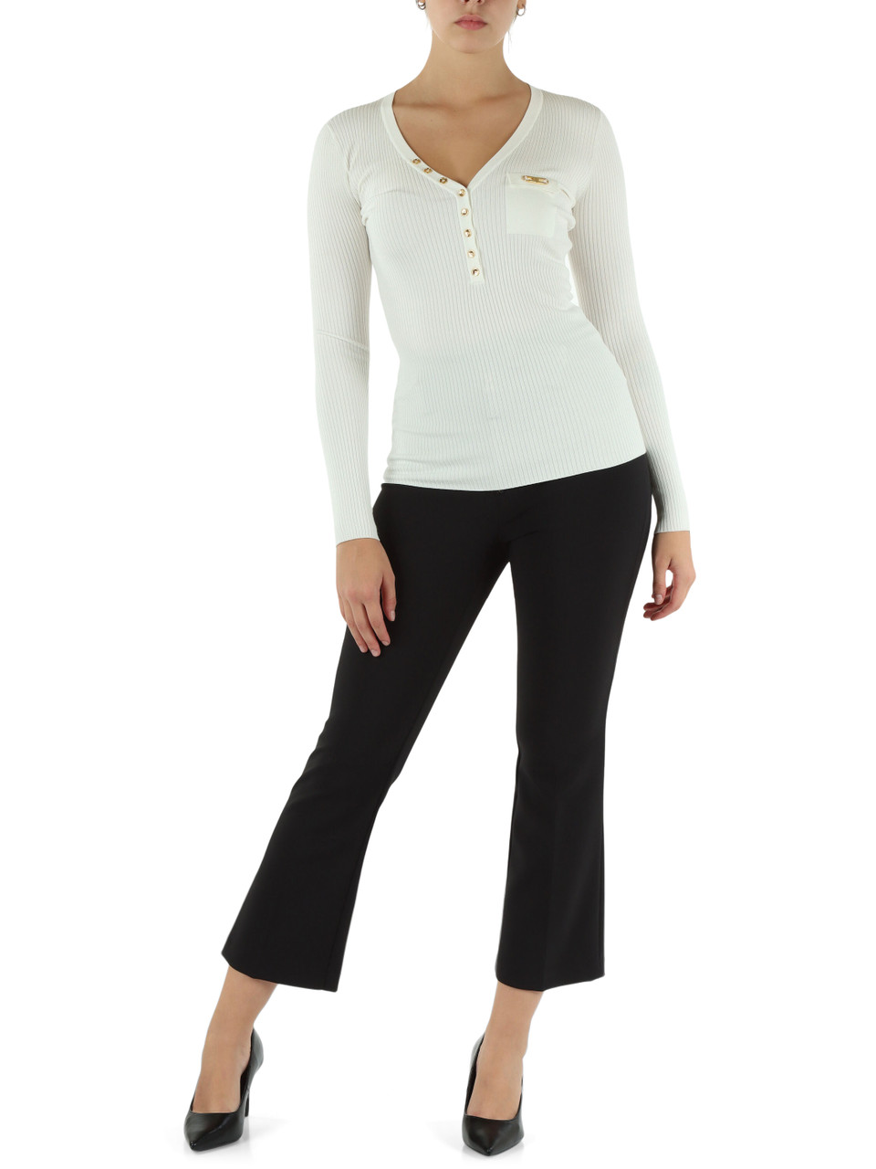 OFF WHITE | Maglia collo a V a costine in misto seta e lyocell OFF WHITE | Maglia collo a V a costine in misto seta e lyocell