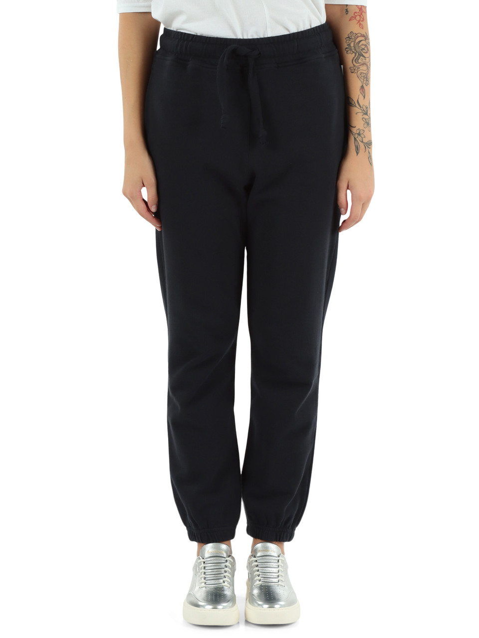 BLU SCURO | Pantaloni sportivi effetto slavato in cotone garzato