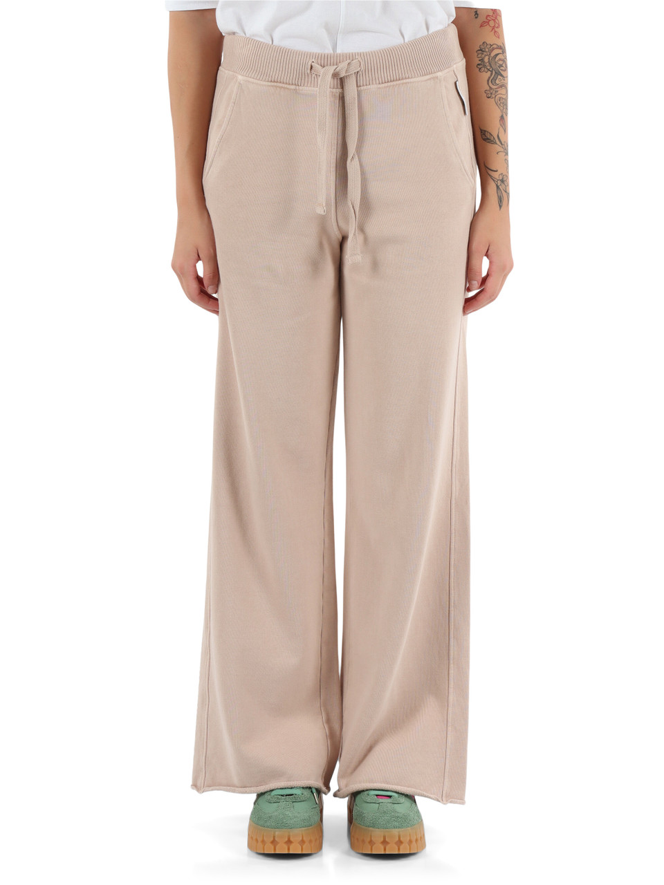 BEIGE | Pantaloni sportivi effetto slavato in cotone felpato