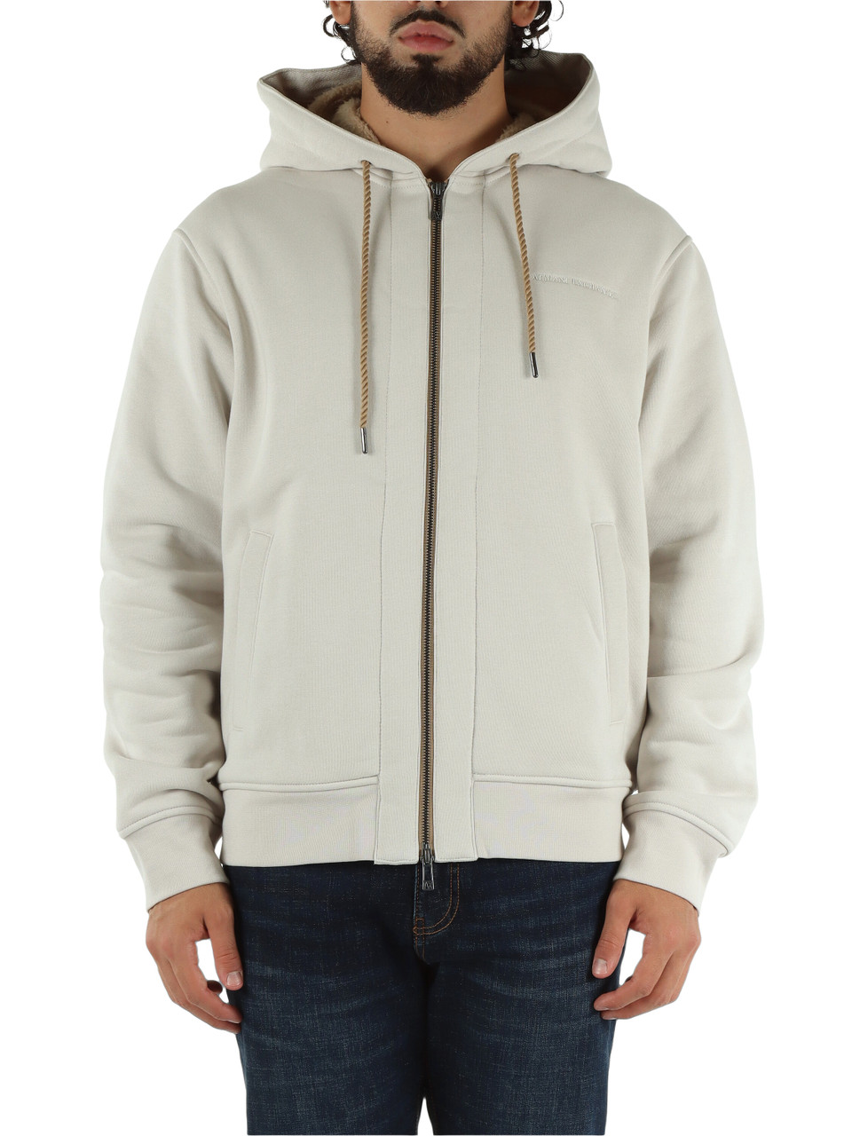 BEIGE | Felpa con zip e cappuccio in misto cotone