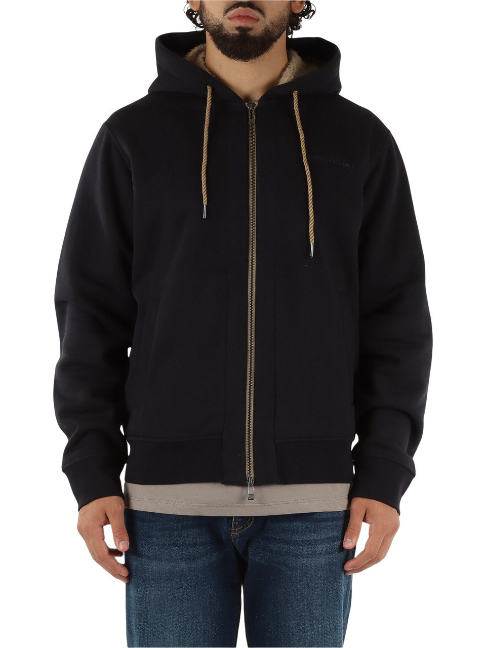 BLU SCURO | Felpa con zip e cappuccio in misto cotone