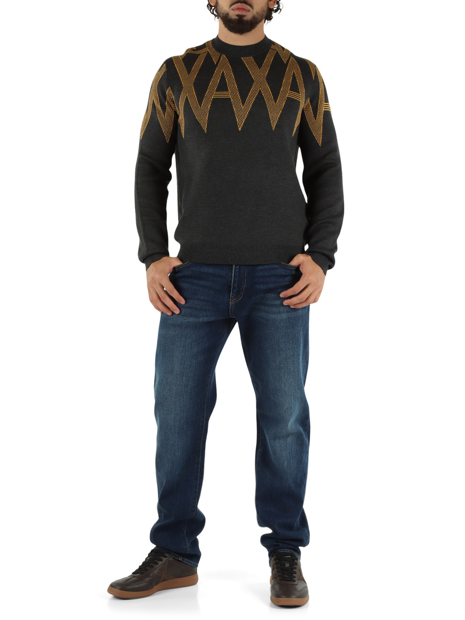 GRIGIO | Maglia girocollo in misto lana vergine e cotone