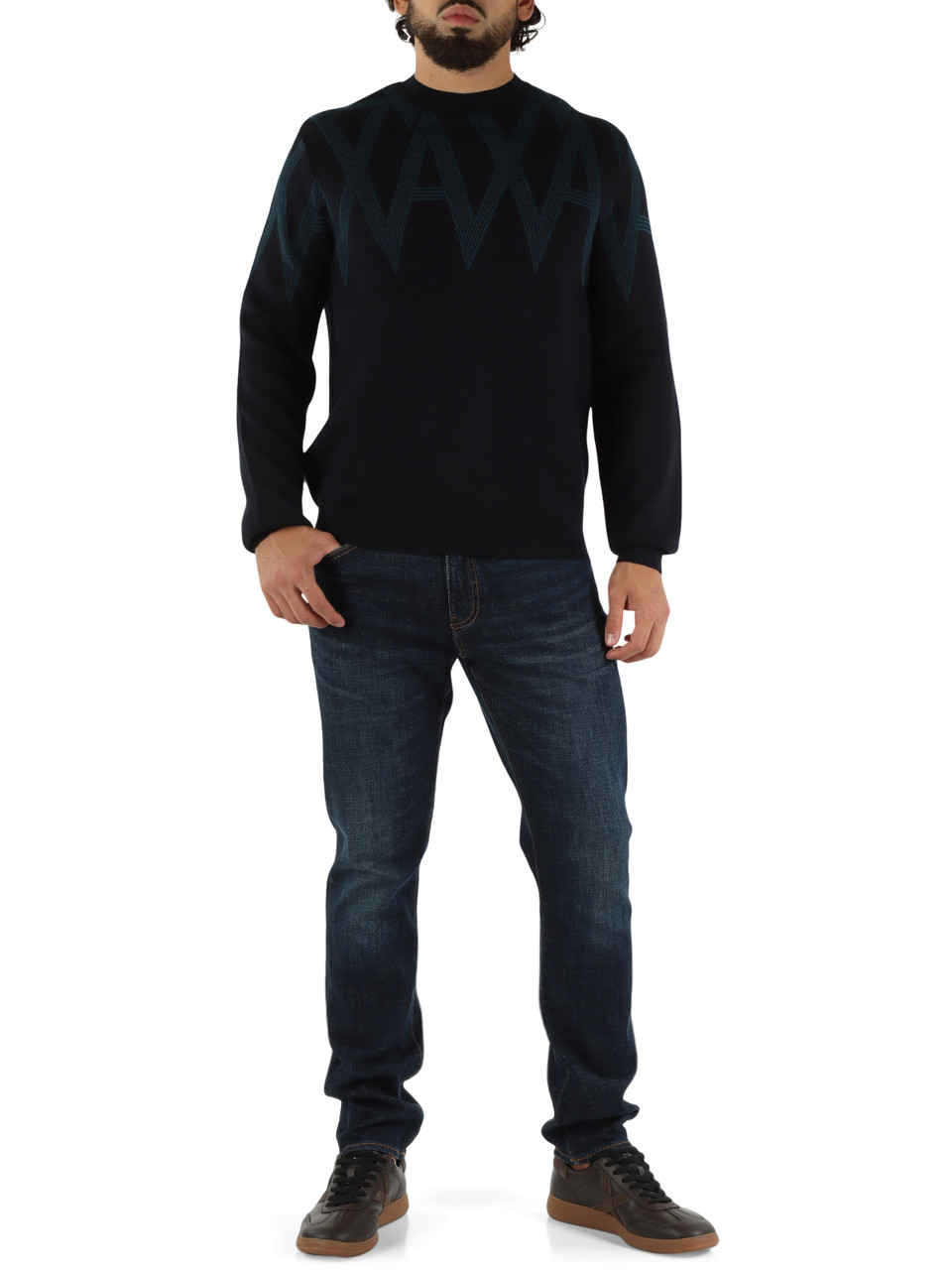 BLU | Maglia girocollo in misto lana vergine e cotone