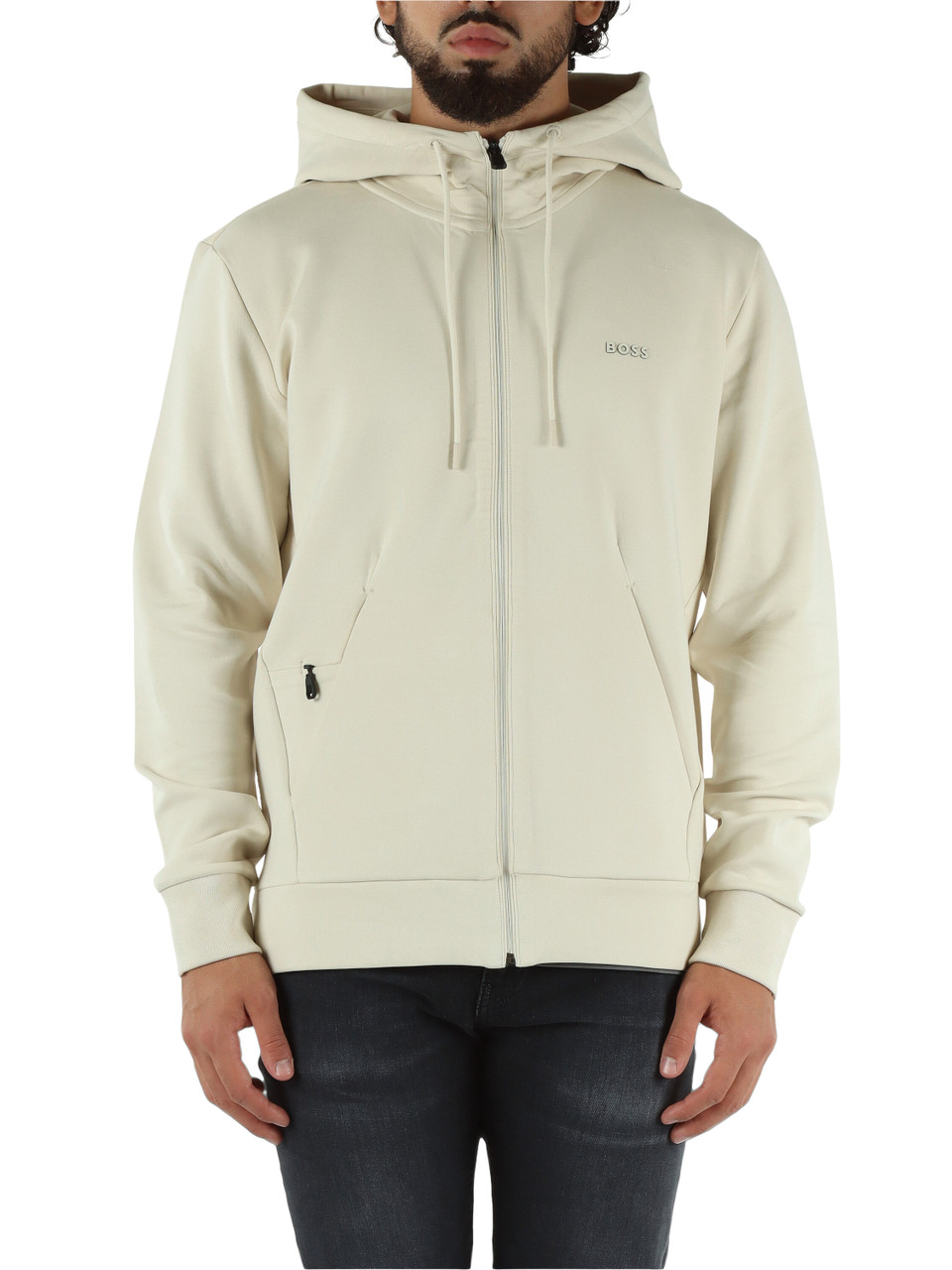 BEIGE | Felpa in cotone stretch con cappuccio