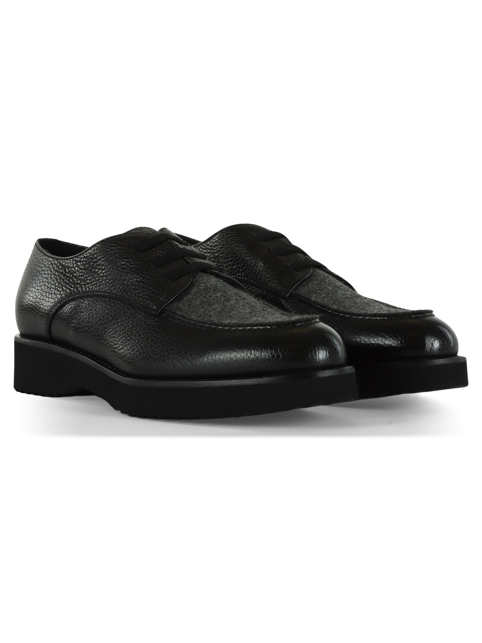 NERO | Scarpa in pelle e tessuto con lacci elasticizzati