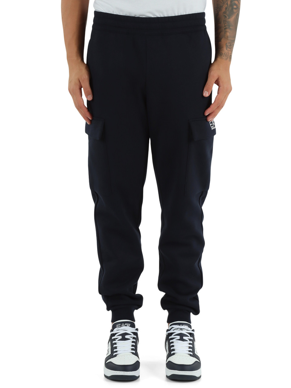 BLU SCURO | Pantaloni cargo sportivi slim fit in cotone felpato