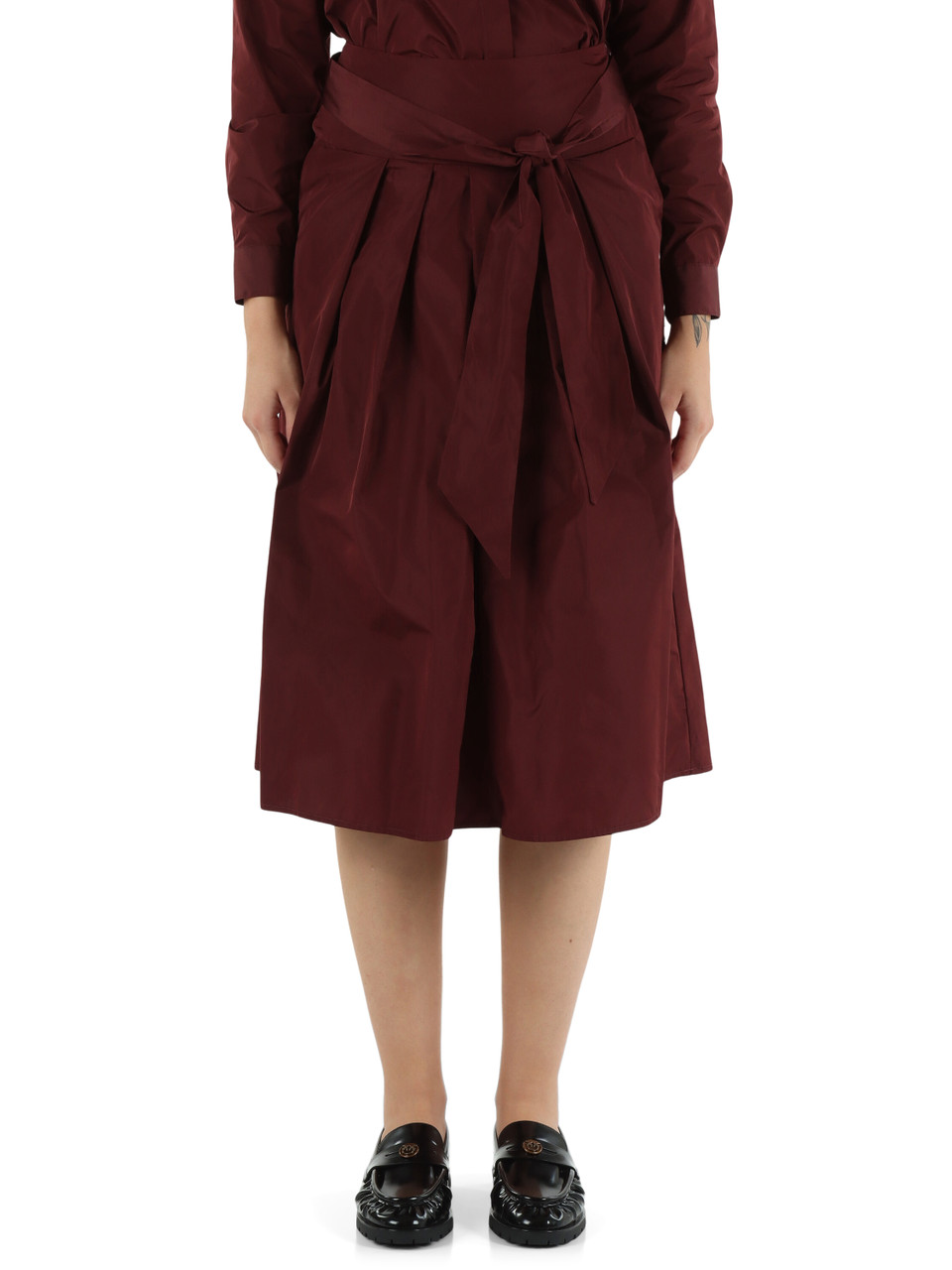 BORDEAUX | Gonna in taffetà con pieghe frontali