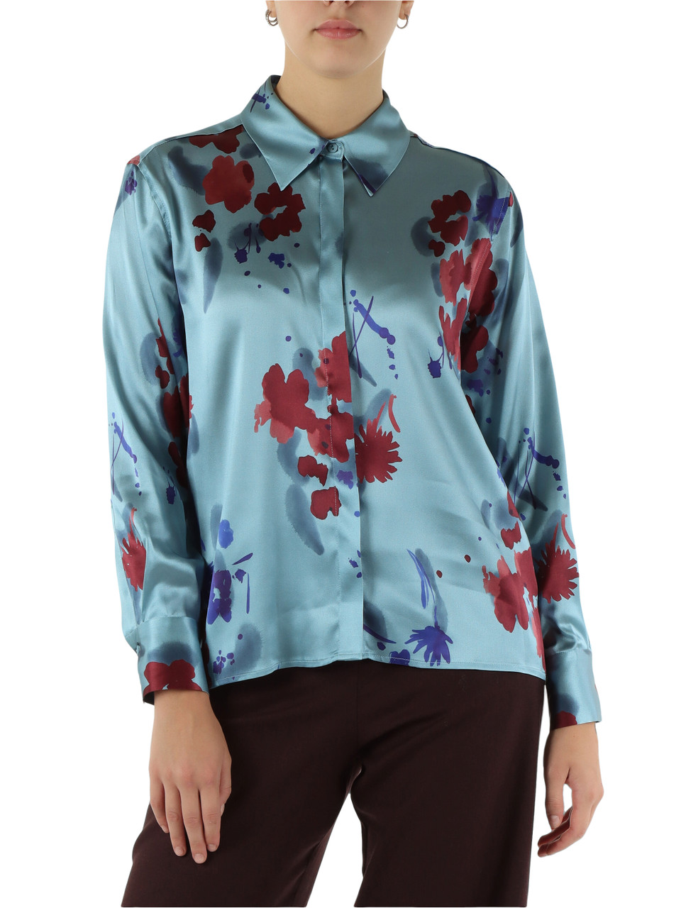 AZZURRO | Camicia in seta stretch con motivo floreale