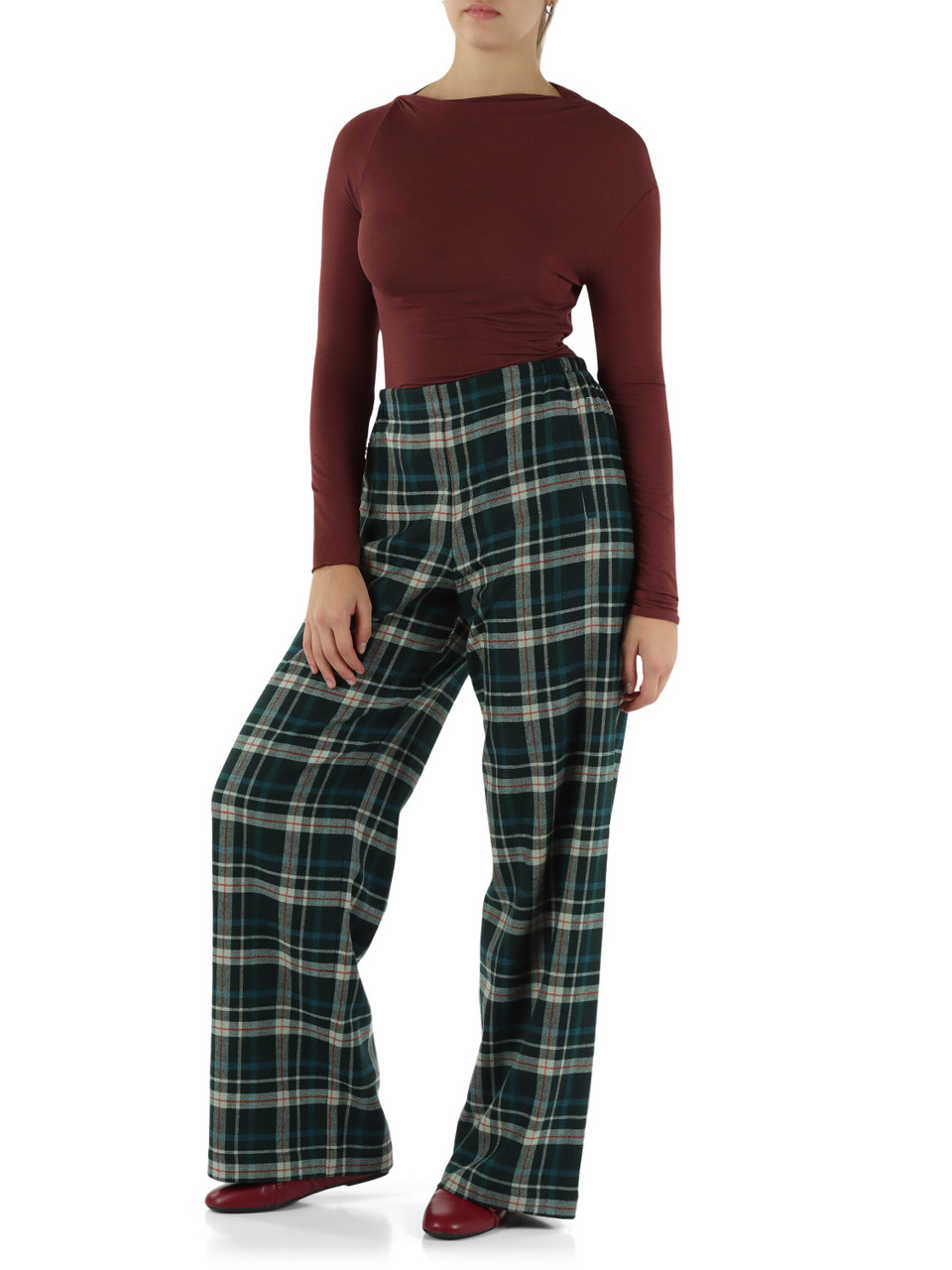 VERDE | Pantaloni gamba larga in misto lana e viscosa