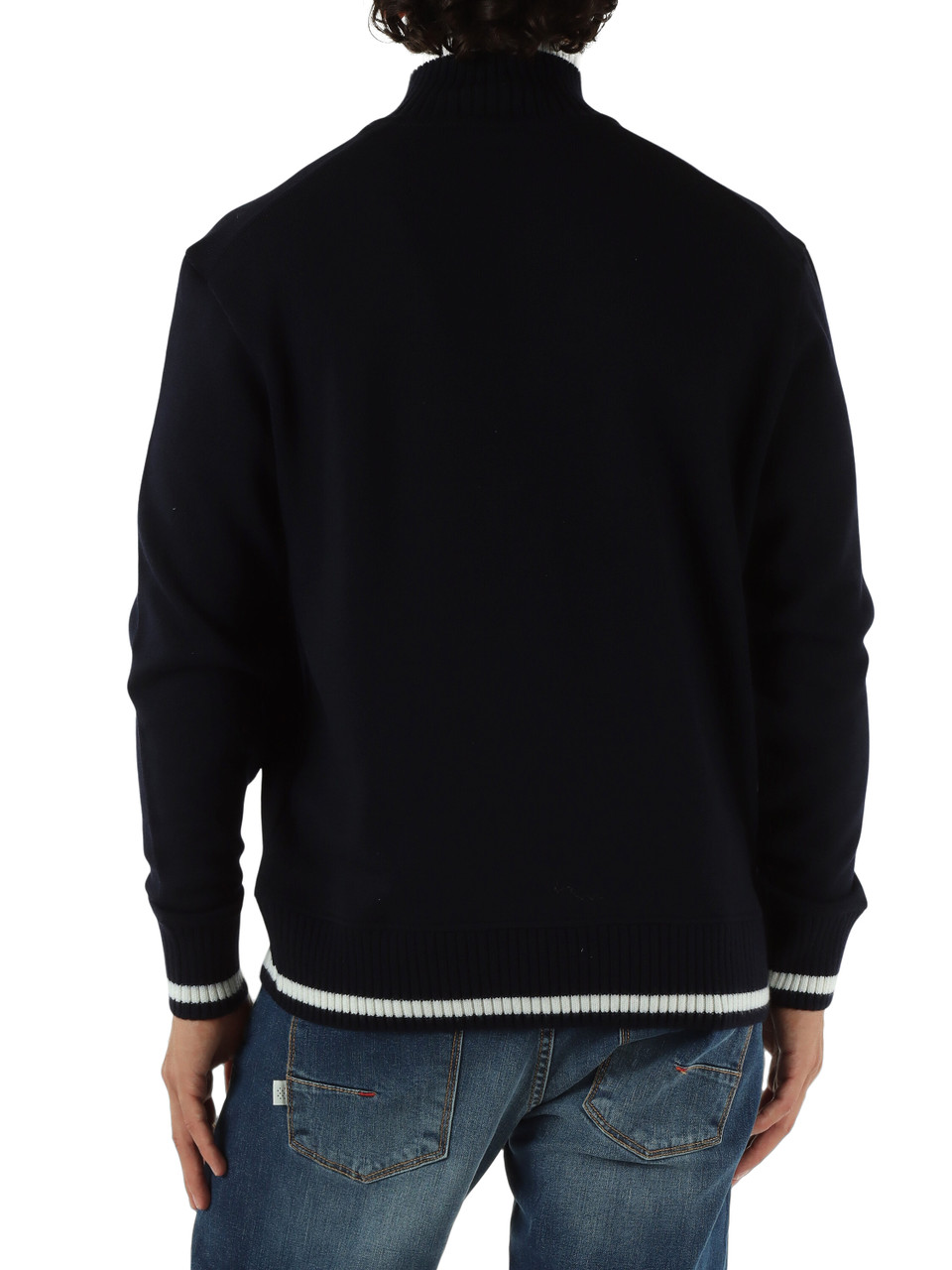 BLU SCURO | Maglia mezza zip in lana vergine