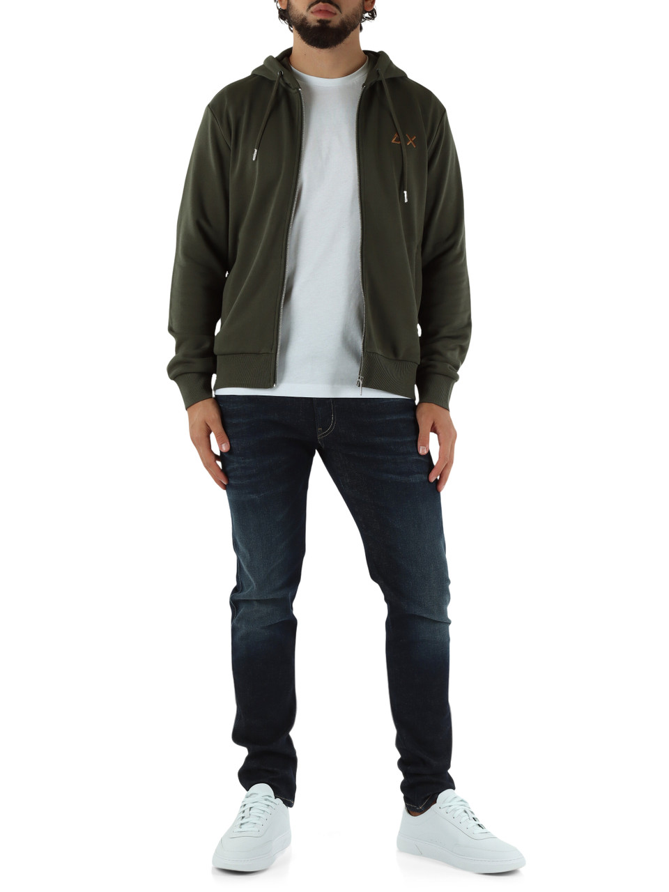 VERDE MILITARE | Felpa Everyday con zip e cappuccio