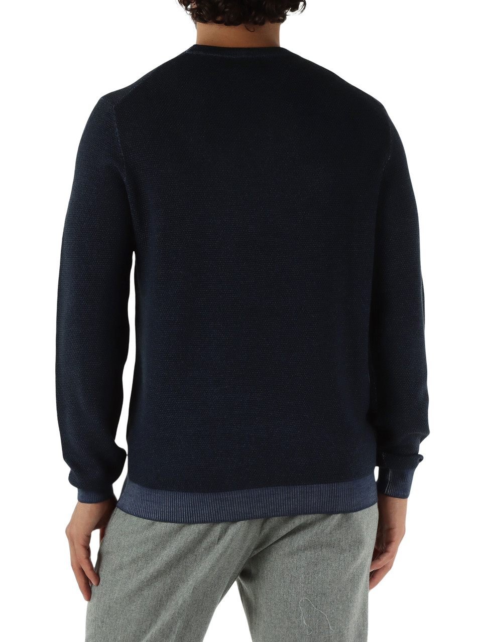 BLU SCURO | Maglia girocollo in lana merino effetto slavato
