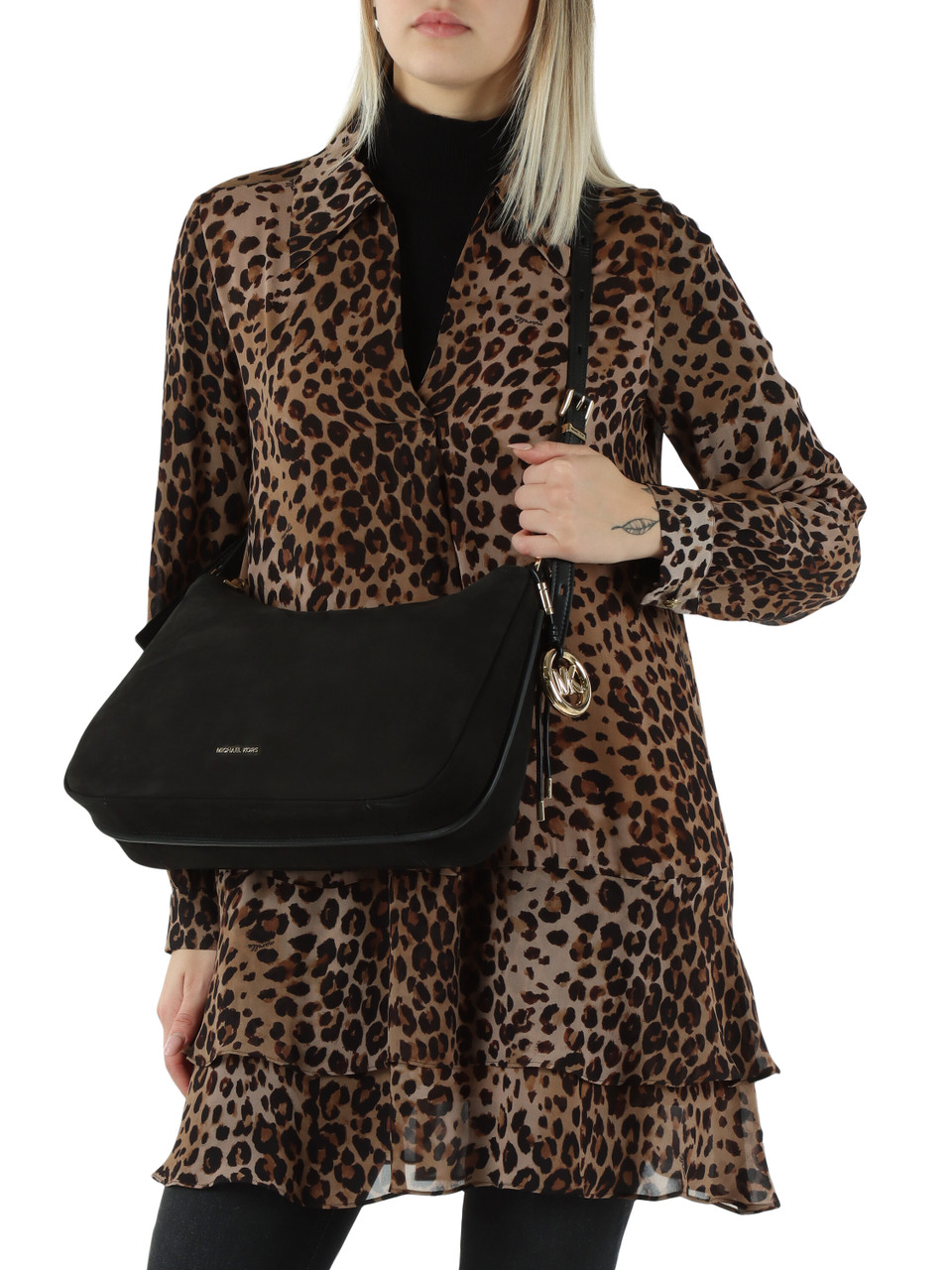 SCHWARZ | NOLITA Medium Schultertasche aus Nubukleder