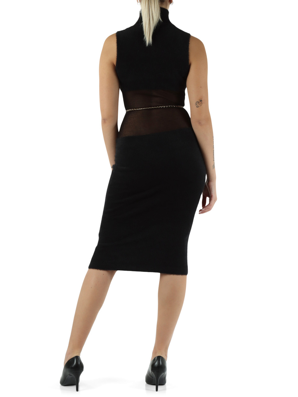 NERO | Abito collo alto  effetto furry con cintura