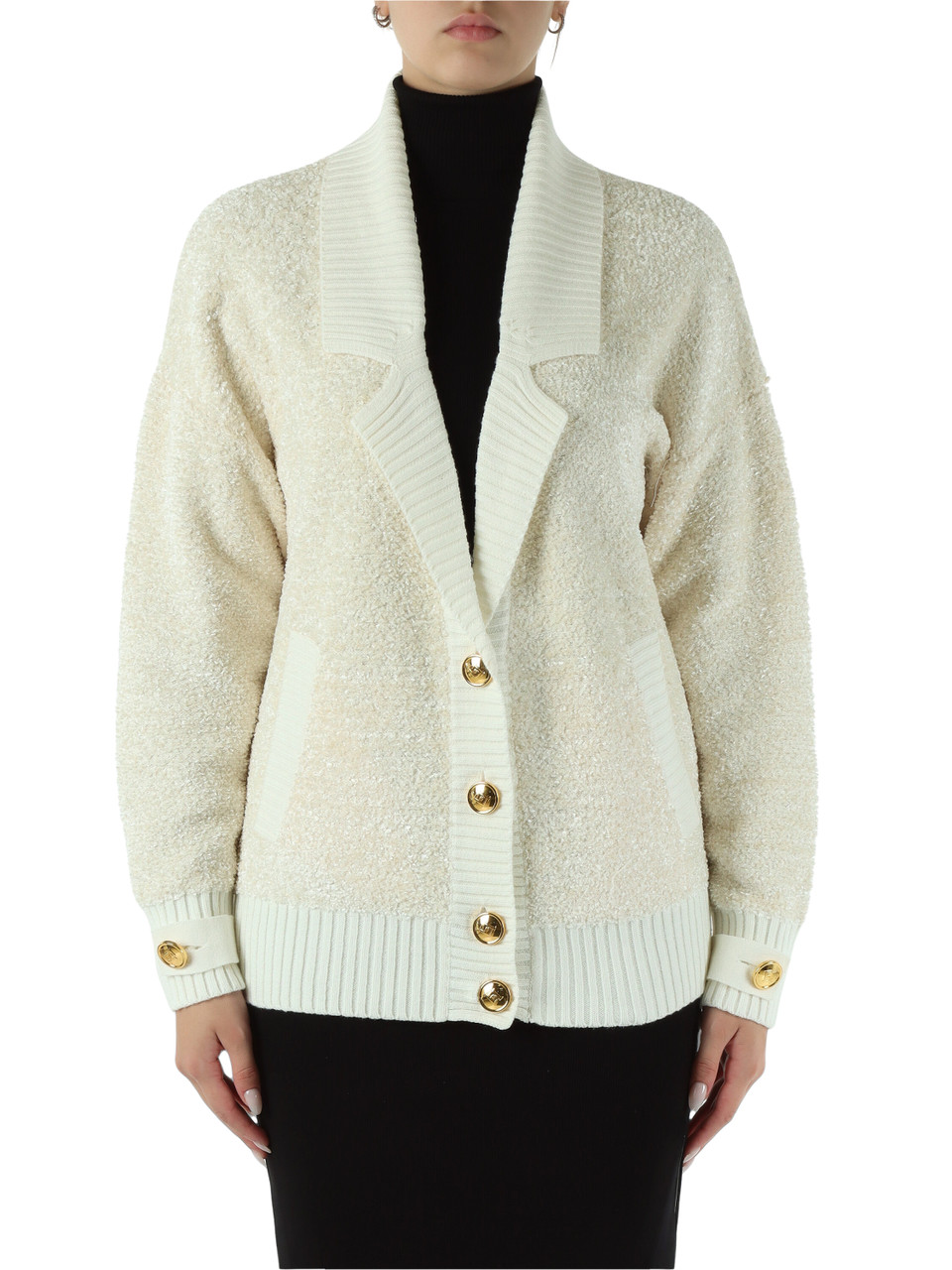 PANNA | Cardigan in ciniglia bouclé con bottoni logo PANNA | Cardigan in ciniglia bouclé con bottoni logo