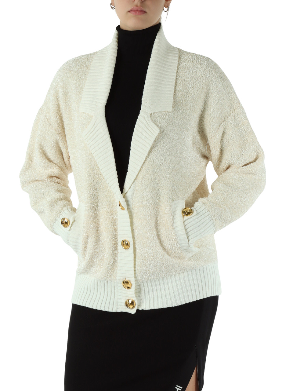 PANNA | Cardigan in ciniglia bouclé con bottoni logo PANNA | Cardigan in ciniglia bouclé con bottoni logo