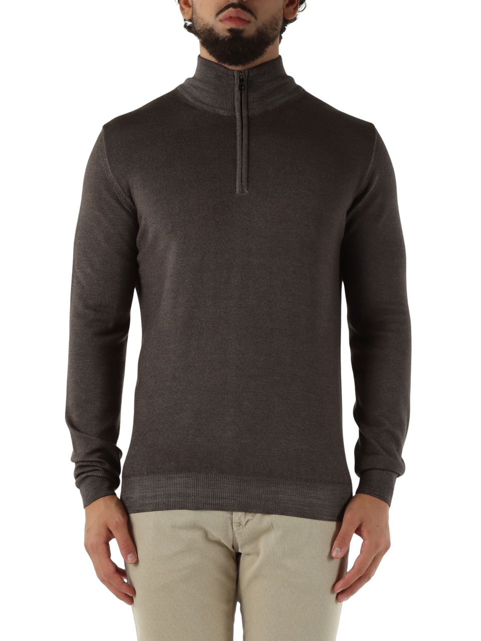 TORTORA | Maglia collo a zip in lana merino extrafine TORTORA | Maglia collo a zip in lana merino extrafine