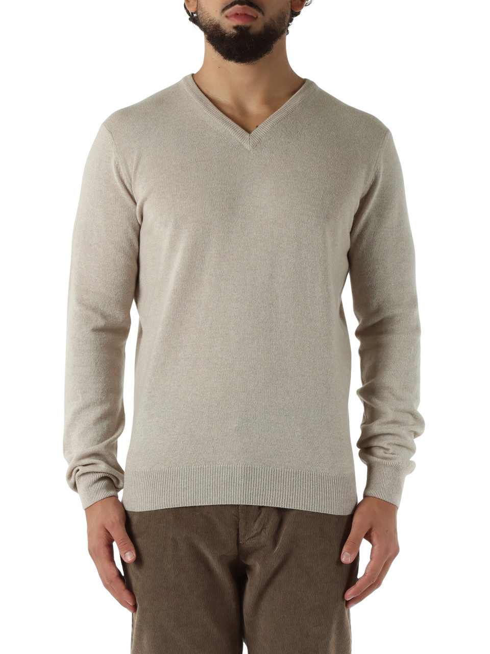 BEIGE | Maglia collo a V in lana merino e cashmere BEIGE | Maglia collo a V in lana merino e cashmere