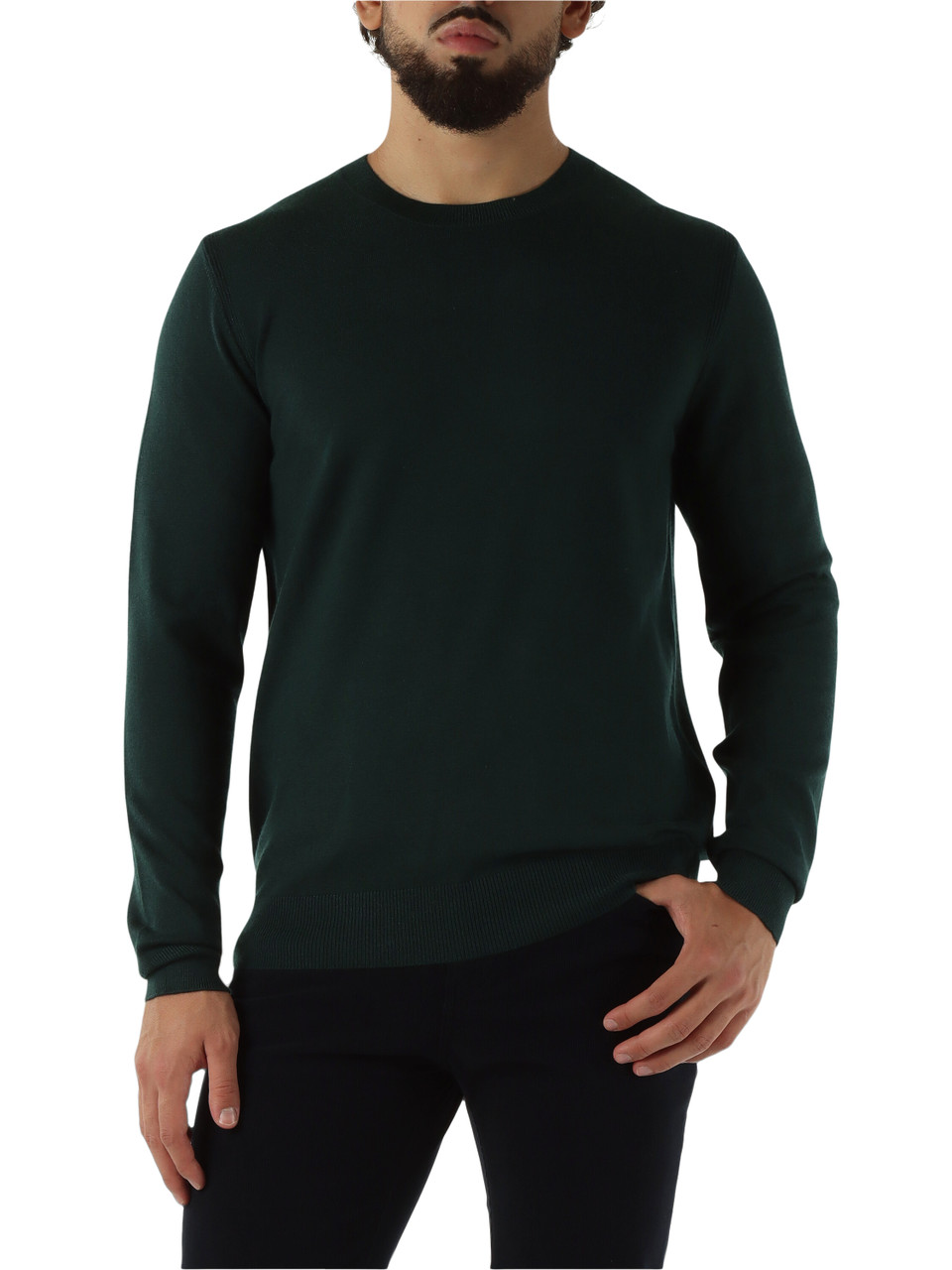 VERDE SCURO | Maglia girocollo in misto viscosa e cashmere VERDE SCURO | Maglia girocollo in misto viscosa e cashmere
