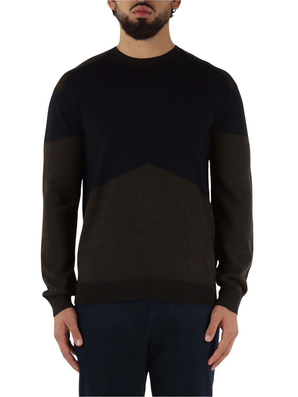 BLU SCURO | Maglia girocollo in misto lana vergine