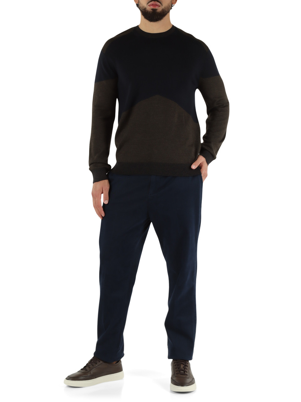 BLU SCURO | Maglia girocollo in misto lana vergine