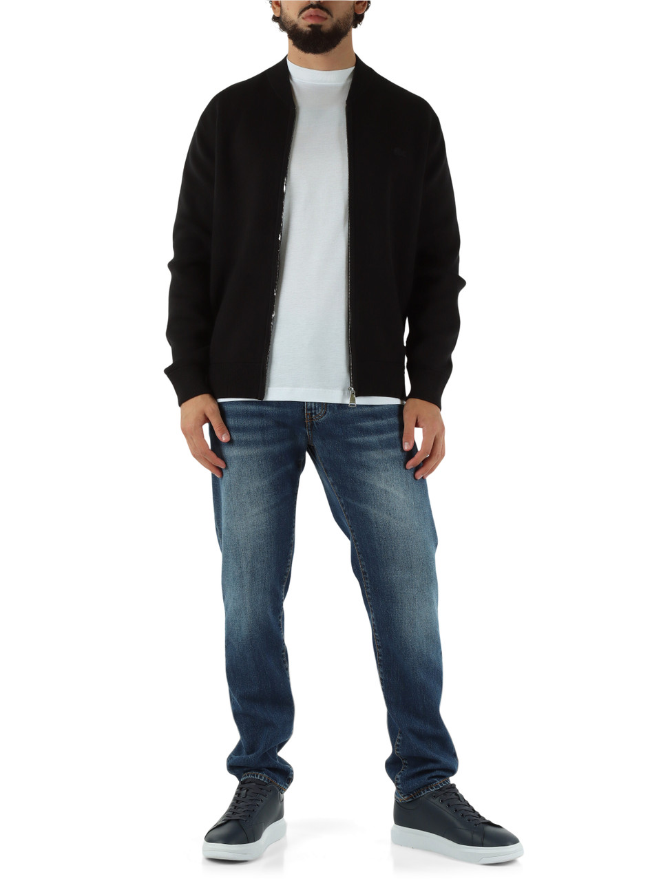 SCHWARZ | Classic Fit Cardigan mit Reißverschluss aus Baumwolle und Wolle