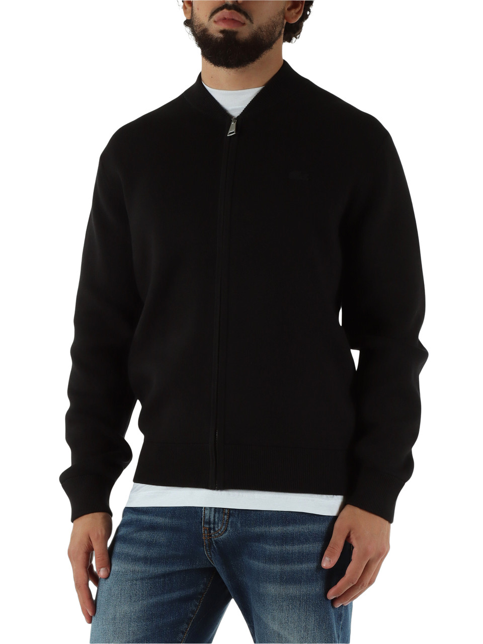 NERO | Cardigan con zip classic fit in cotone e lana