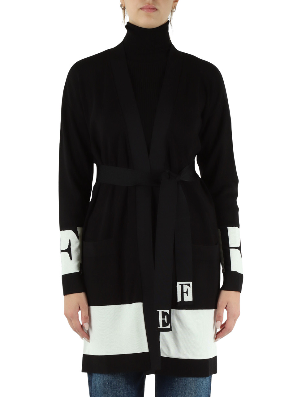 NERO | Cardigan in misto viscosa con cintura