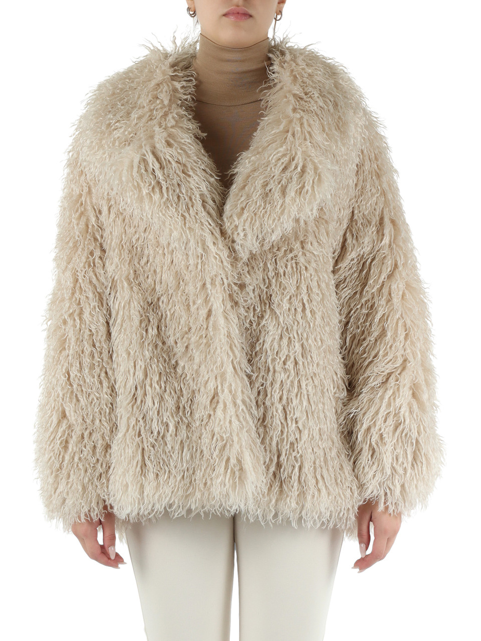 BEIGE | Kunstpelz mit Maxikragen