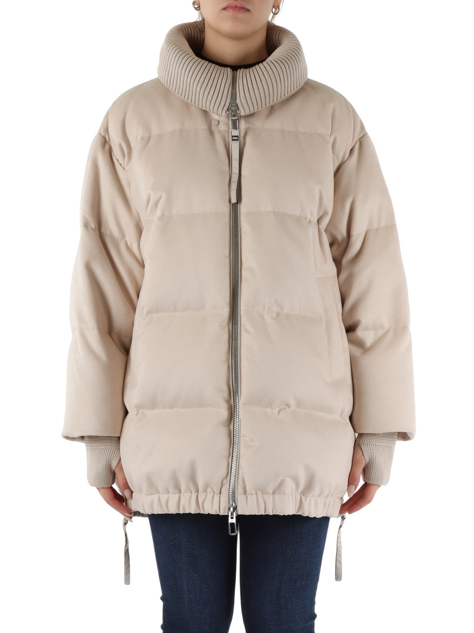 BEIGE | Oversize-Daunenjacke BLANCA aus technischer Wolle und Satin