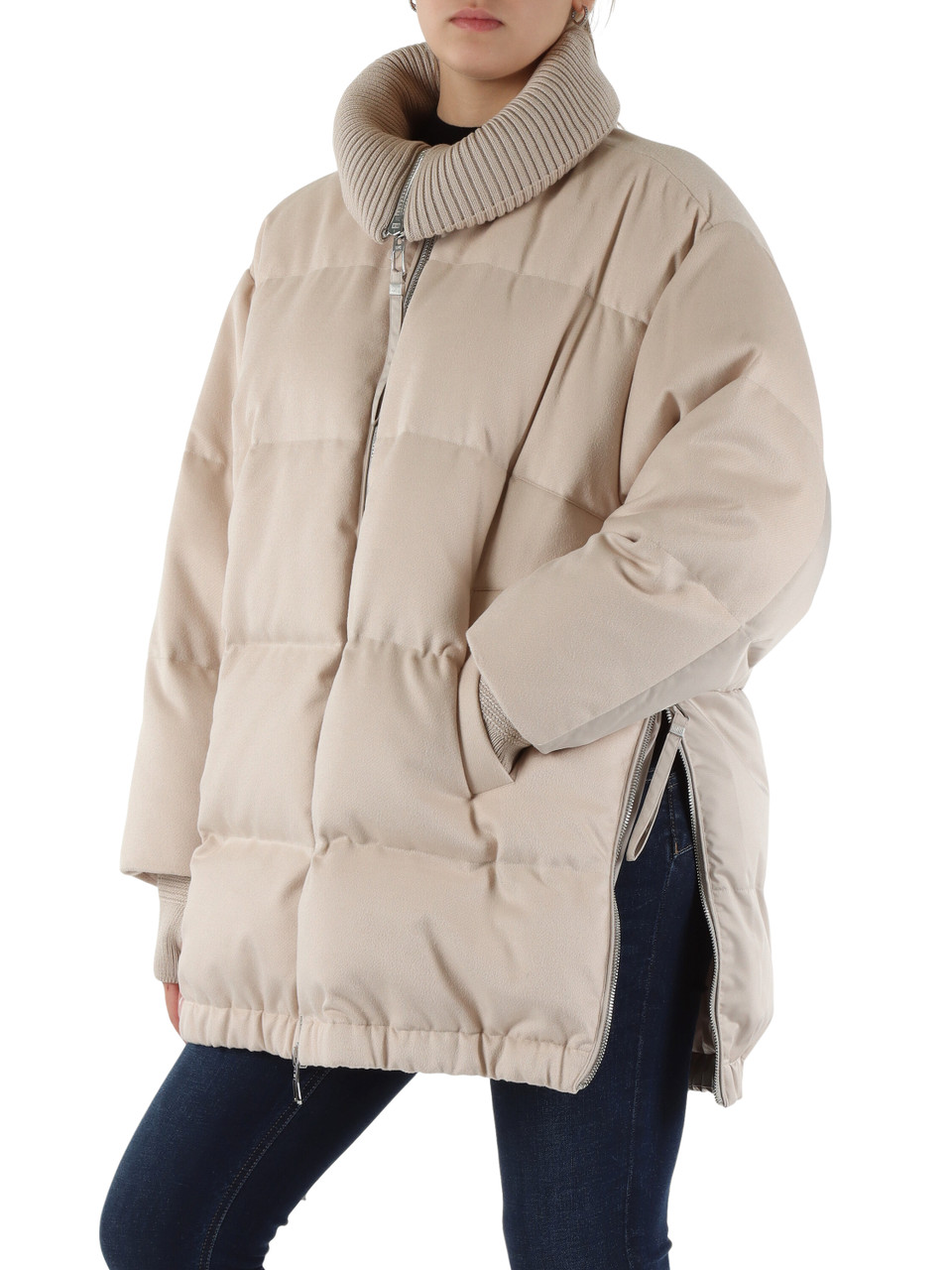 BEIGE | Oversize-Daunenjacke BLANCA aus technischer Wolle und Satin
