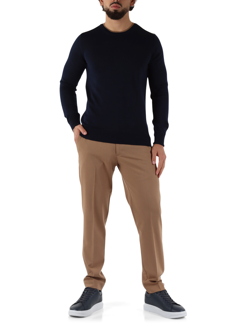 BEIGE | Pantaloni slim fit PORTOFINO in misto lana