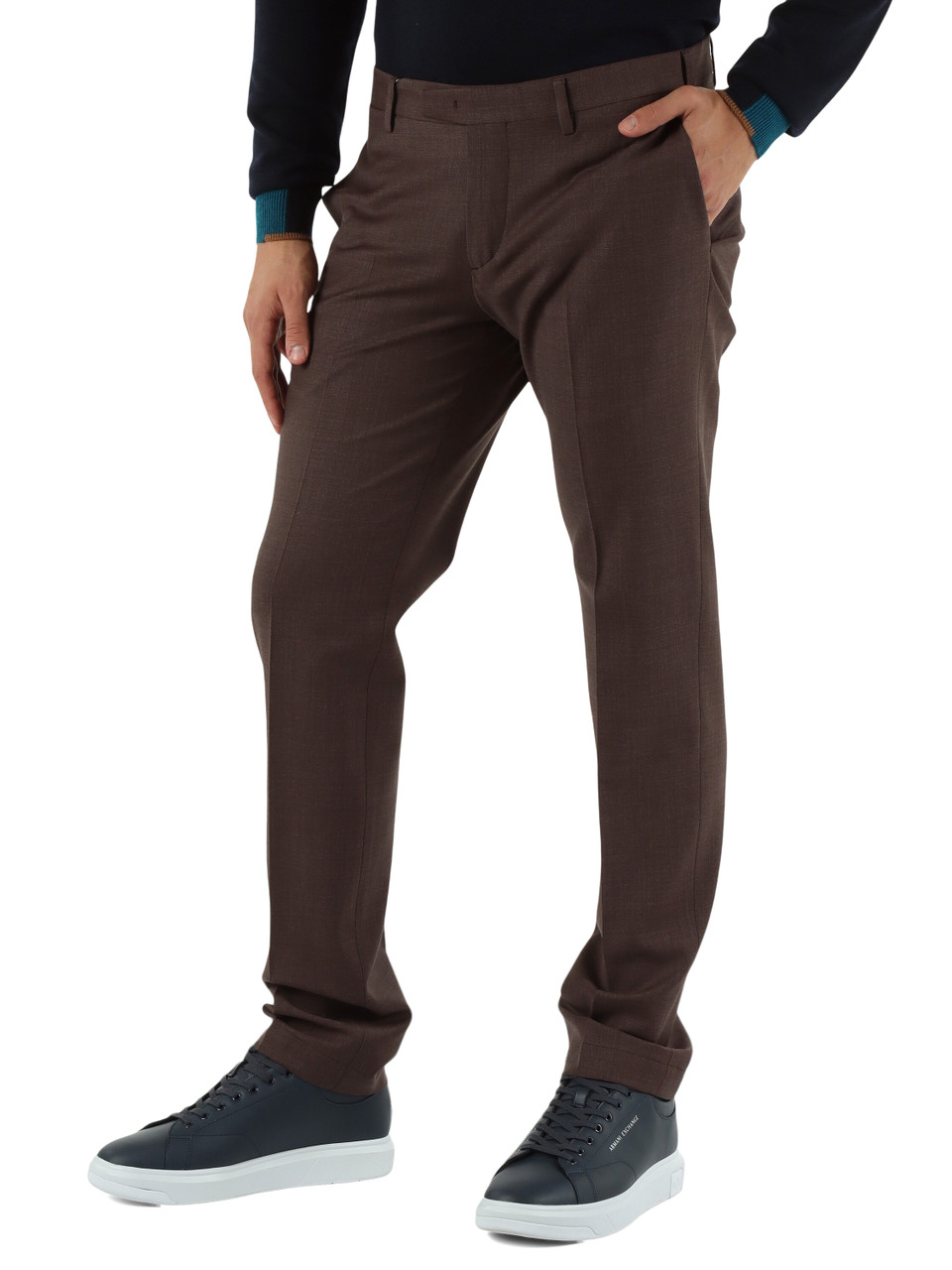 MARRONE | Pantaloni regular fit in misto lana