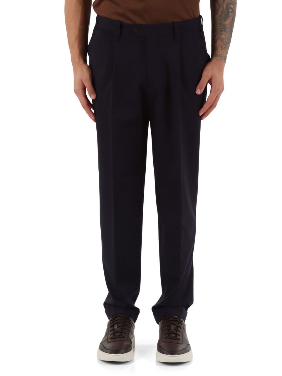 BLU SCURO | Pantalone in misto viscosa con pinces