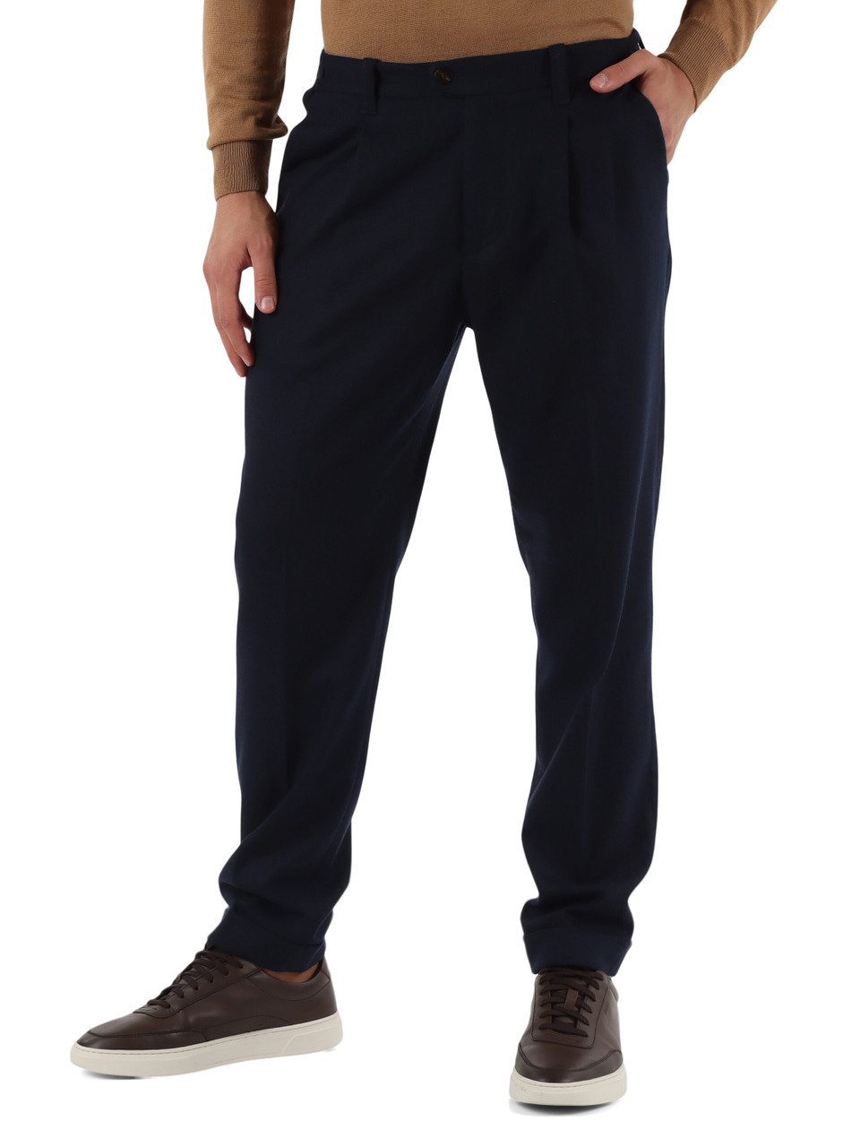 BLU SCURO | Pantalone in misto lana e viscosa con pinces