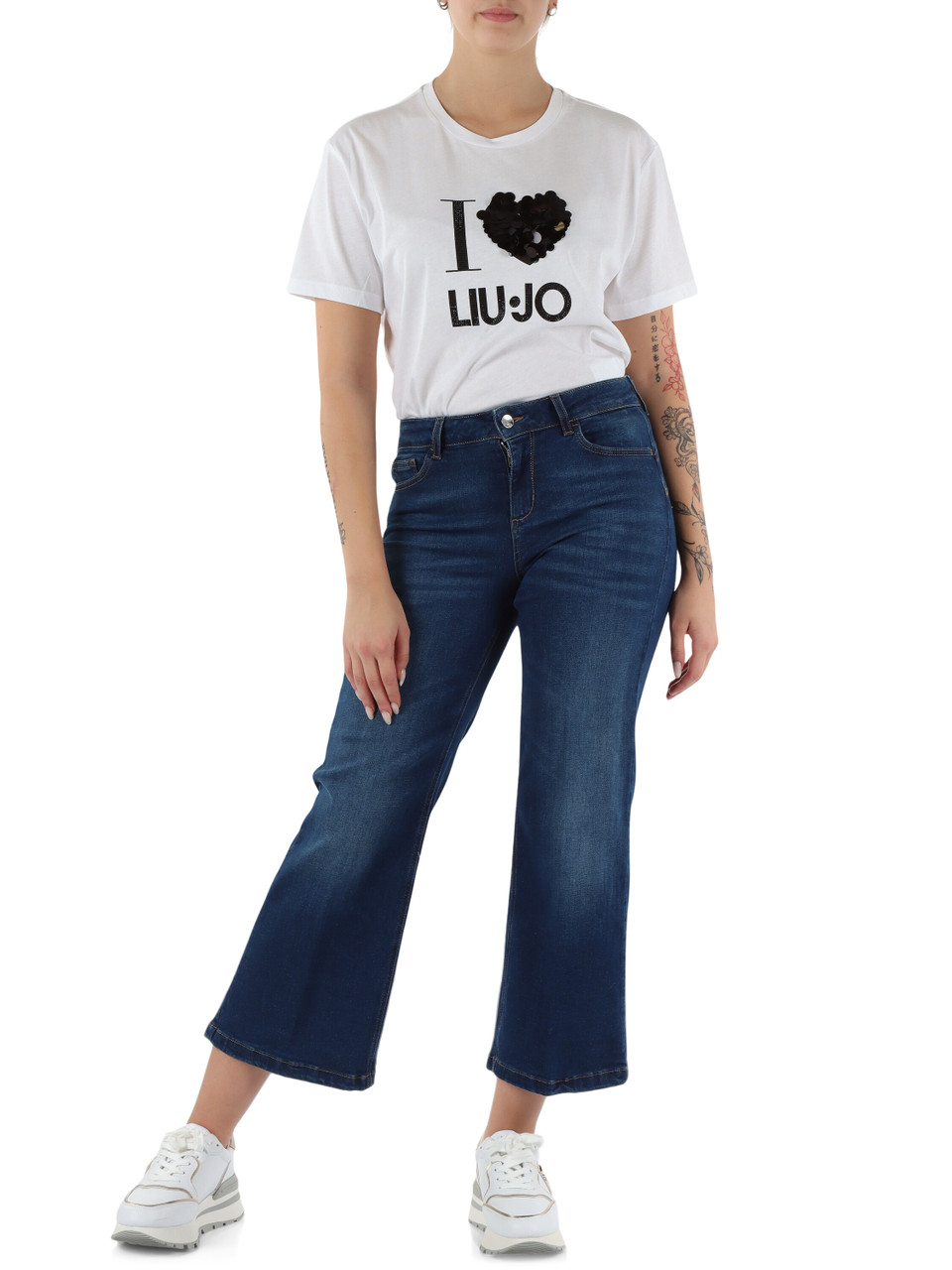 BIANCO | T-shirt in cotone con stampa logo frontale