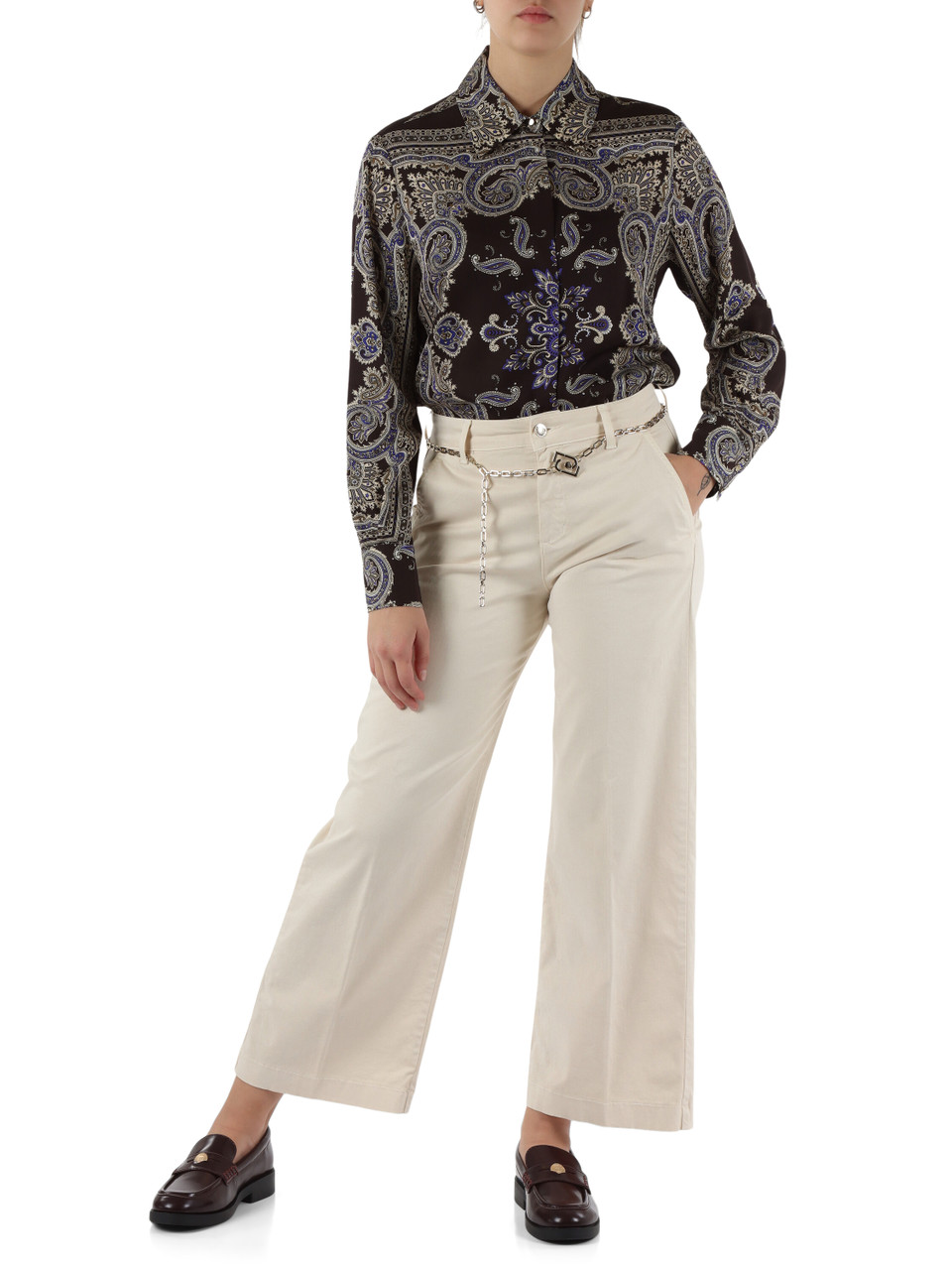 MARRONE | Camicia in viscosa con stampa paisley