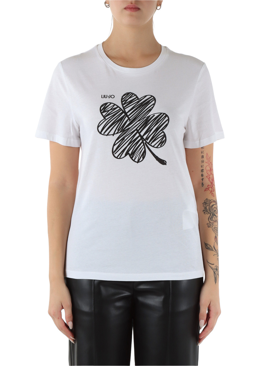 WEISS | Baumwoll-T-Shirt mit Strasssteinen