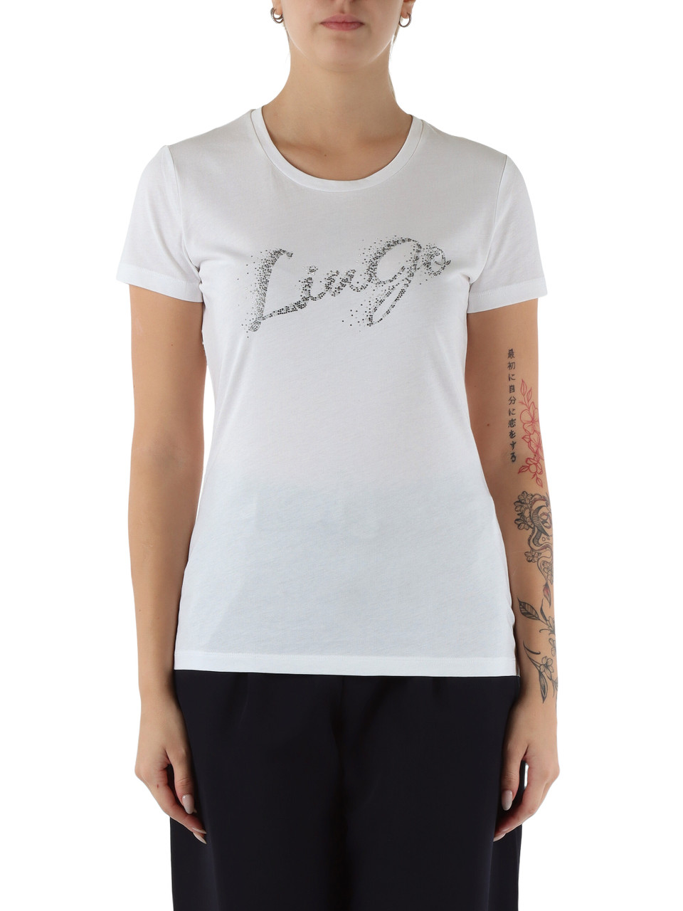 BIANCO | T-shirt in cotone con logo in strass