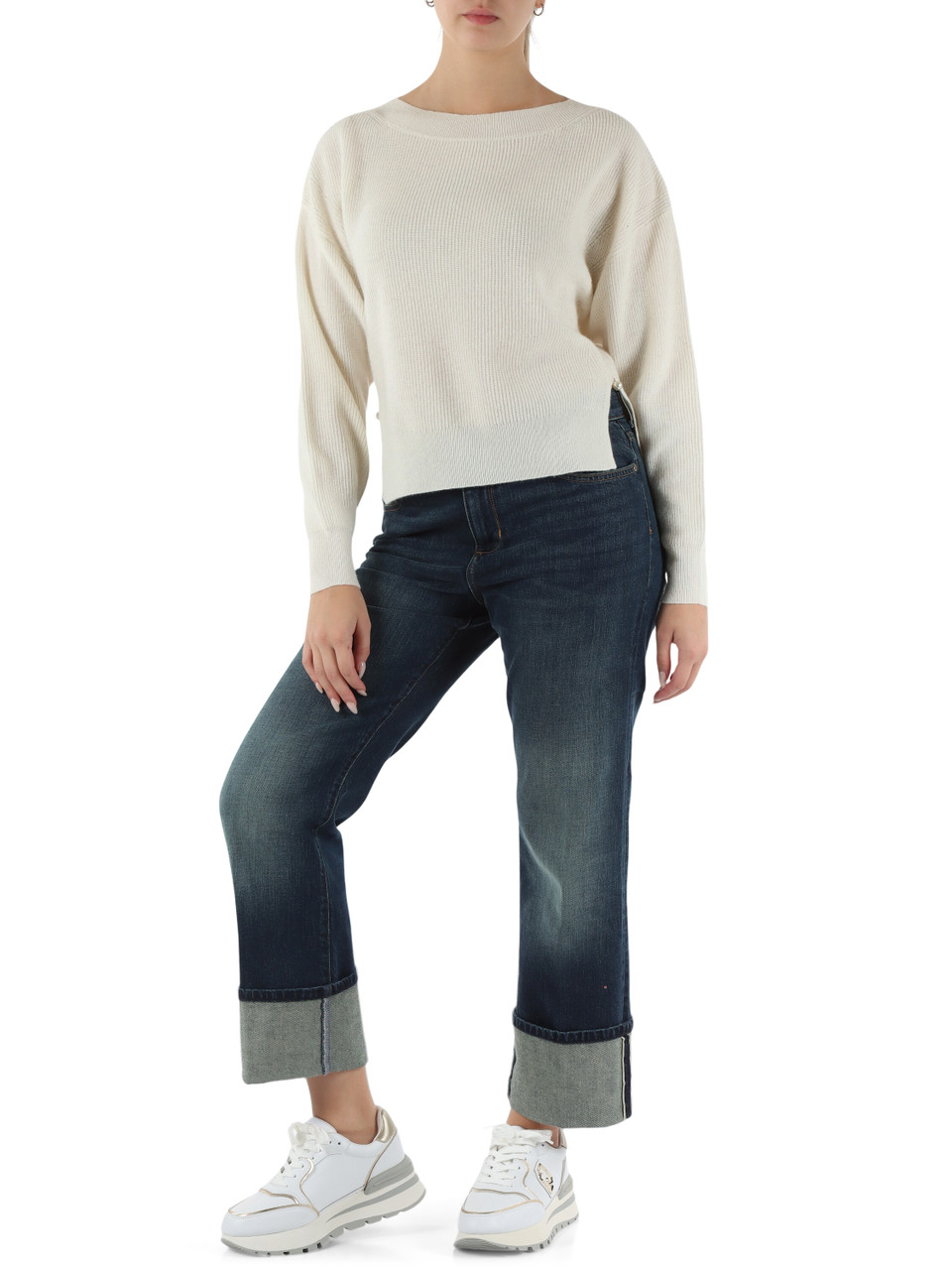 OFF WHITE | Maglia in lana e cashmere con perle decorative