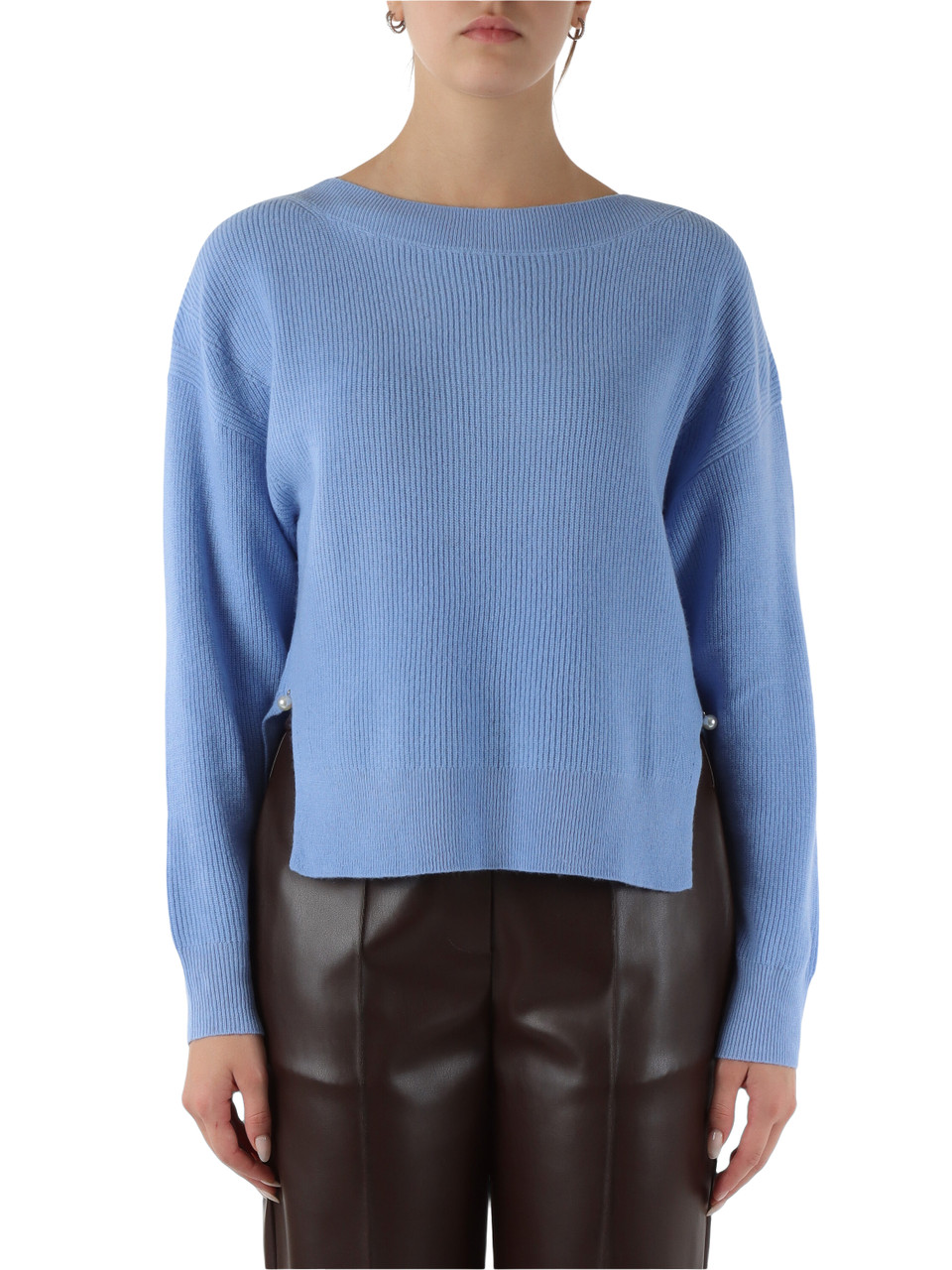 AZZURRO | Maglia in lana e cashmere con perle decorative