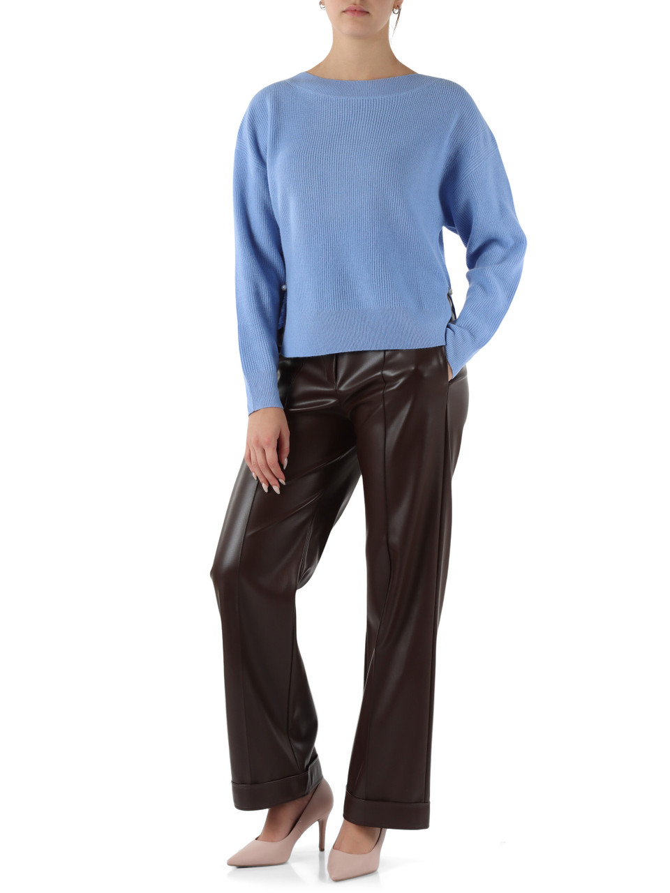 AZZURRO | Maglia in lana e cashmere con perle decorative