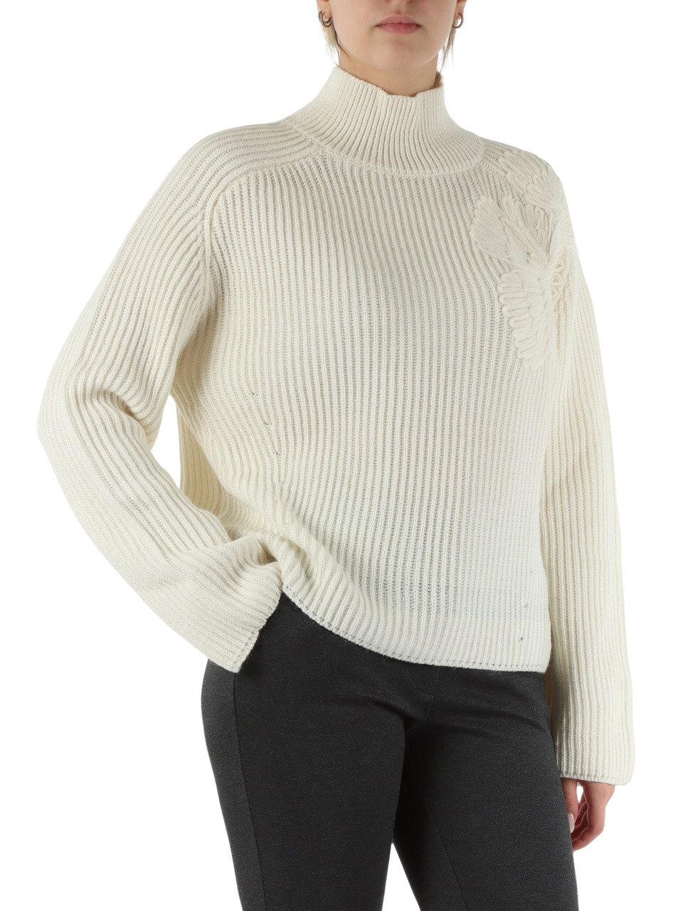 OFF WHITE | Maglia in misto lana con ricamo floreale