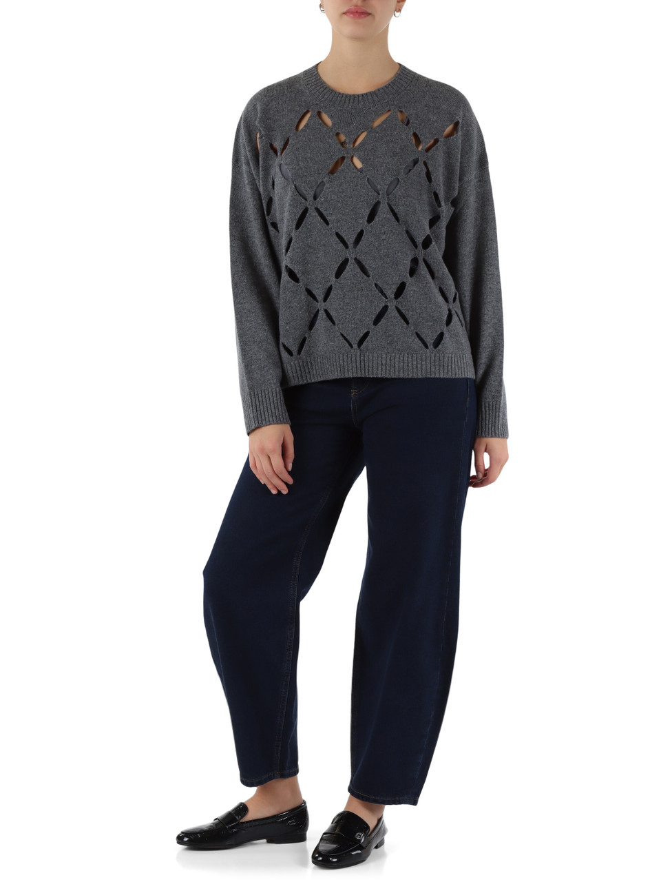 GRIGIO | Maglia in lana con motivo decorativo frontale