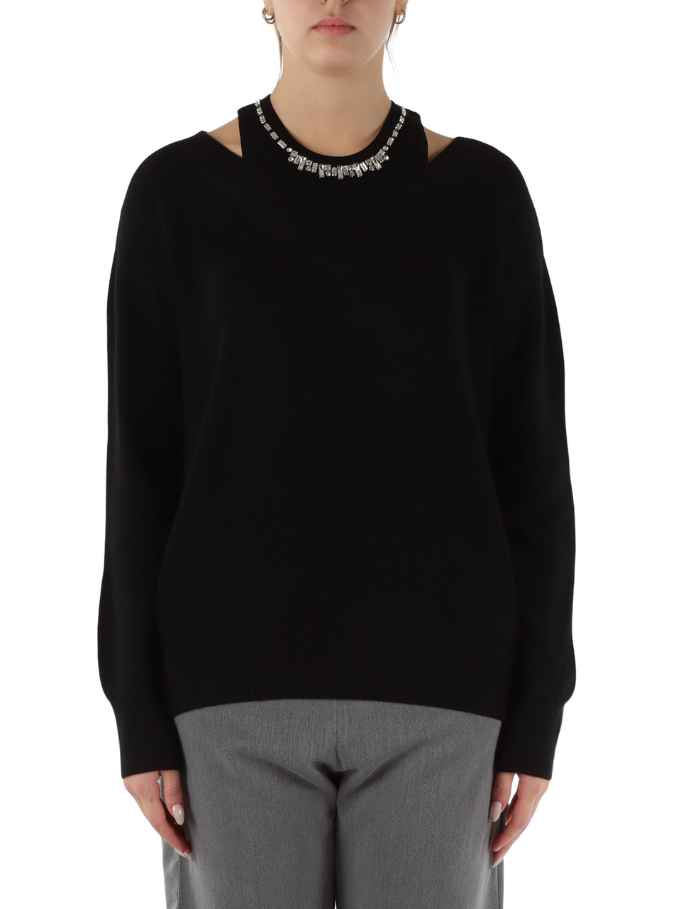 NERO | Maglia in misto lana con pietre applicate