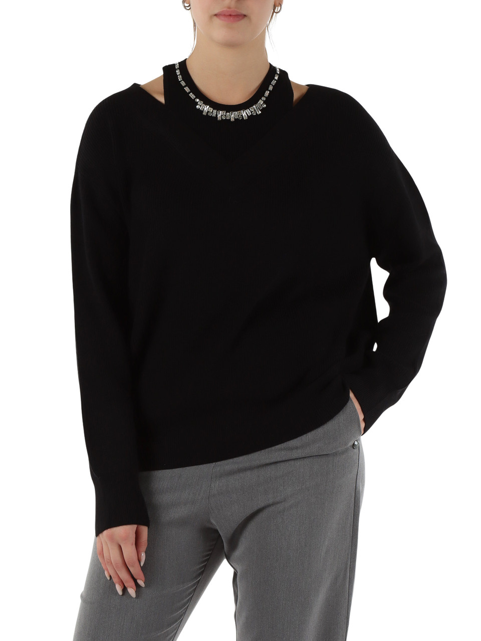 NERO | Maglia in misto lana con pietre applicate