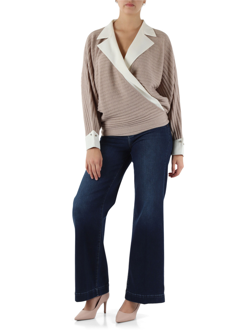 BEIGE | Cardigan a portafoglio in lana e cashmere