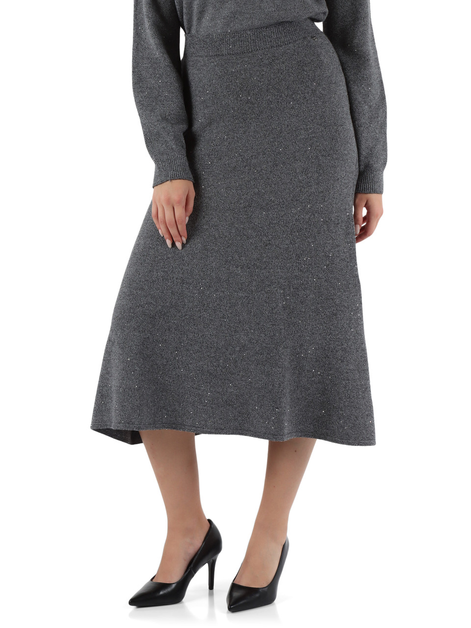 GRIGIO | Gonna midi in misto viscosa con micro paillettes