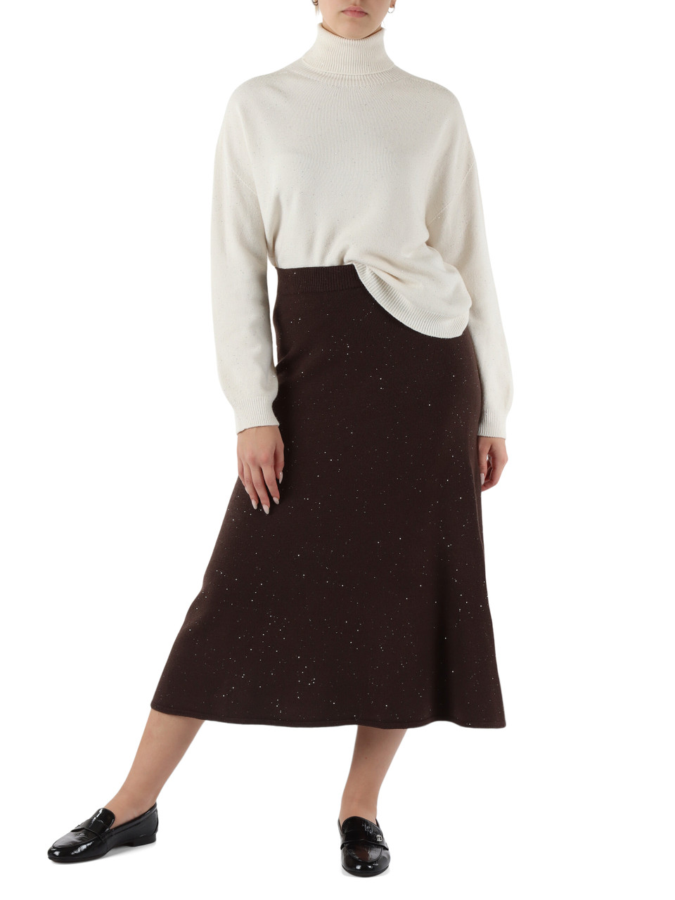 BRAUN | Midirock aus Viskosemischung mit Mikro-Pailletten