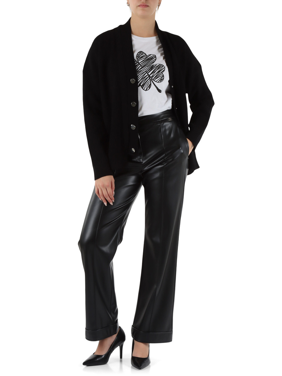 NERO | Cardigan a coste in misto viscosa